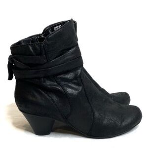 Baretraps Renew Womens Booties Shimmery Black Heeled Boots Tie Bow Knot Back 9.5